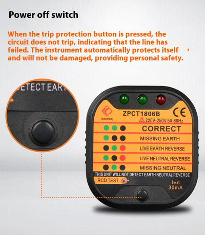 Probador de Enchufes con Detector de Polaridad y Fugas a Tierra - Image 15