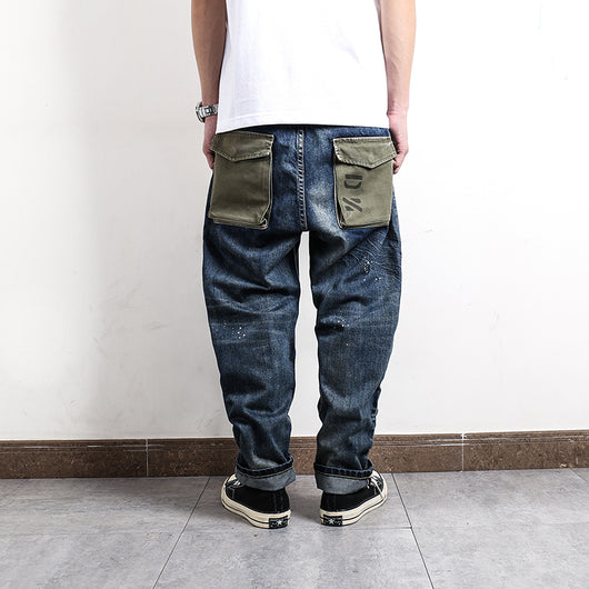 Jeans Rectos Hombre Lavado Verde Claro con Detalles de Tinta - Image 12