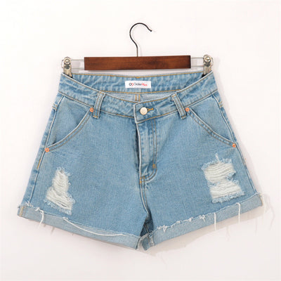 Shorts de Mezclilla Talle Alto con Orillas Desgastadas