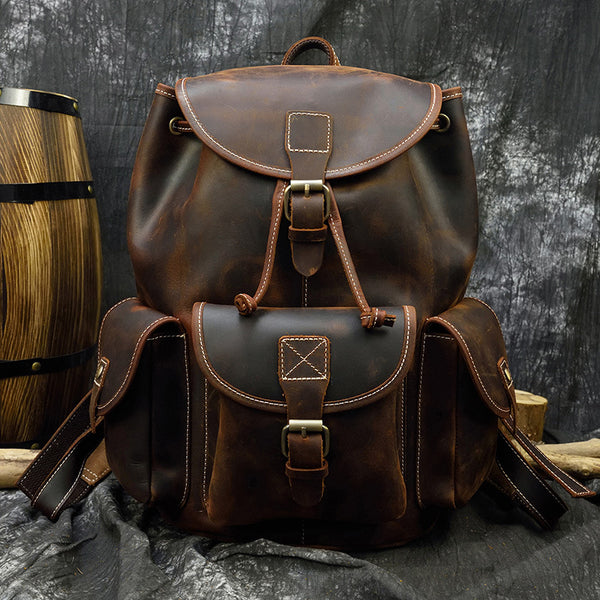 Mochila Casual de Cuero Genuino Estilo Retro para Hombre