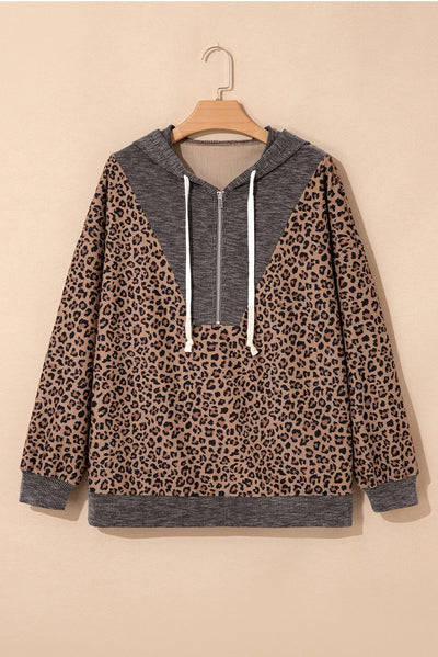 Sudadera Hoodie Khaki con Estampado Leopardo y Cuello Contrastante - Image 5