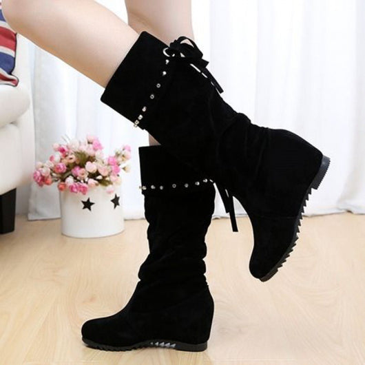 Botas Altas de Ante Nubuck con Cuña Interna y Suela Plana para Mujer - Image 4