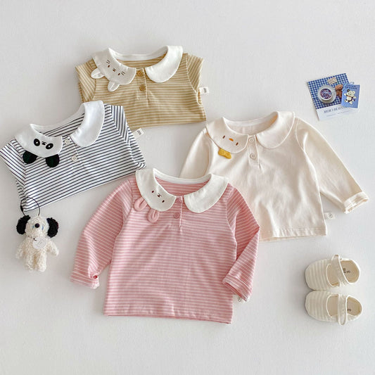Camiseta Rayada con Diseño Cartoon para Bebé Niña 0-5 Años