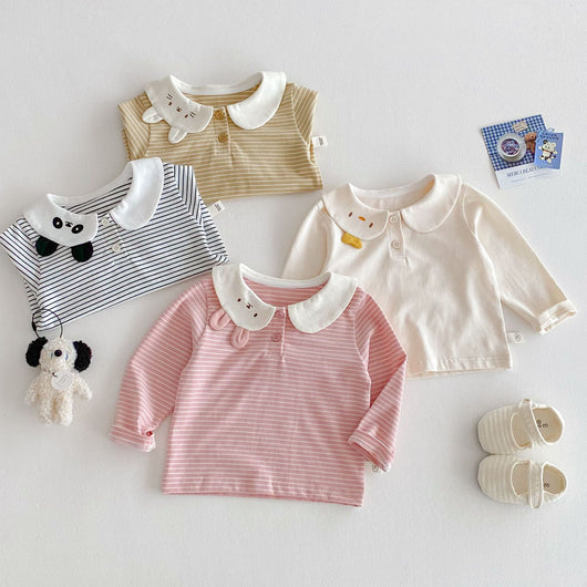 Camiseta Rayada con Diseño Cartoon para Bebé Niña 0-5 Años