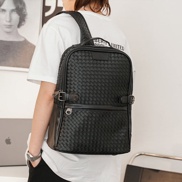Mochila Ejecutiva de Cuero PU Tejida - Estilo Business Casual