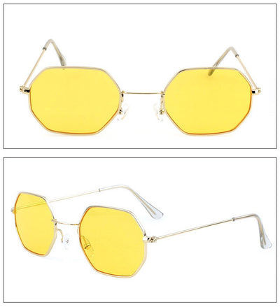 Silver polygonal sunglasses with clear lenses, featuring a thin metal frame and vintage style. - Image 6
