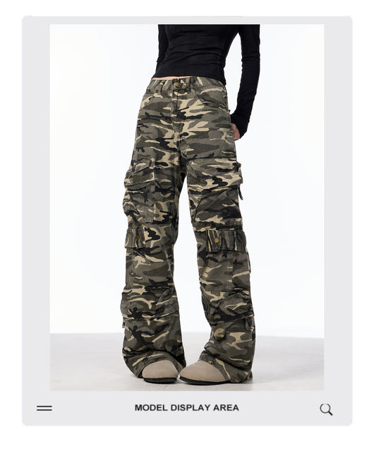 Pantalones Cargo Camuflaje Mujer Pierna Ancha Suelta - Image 11