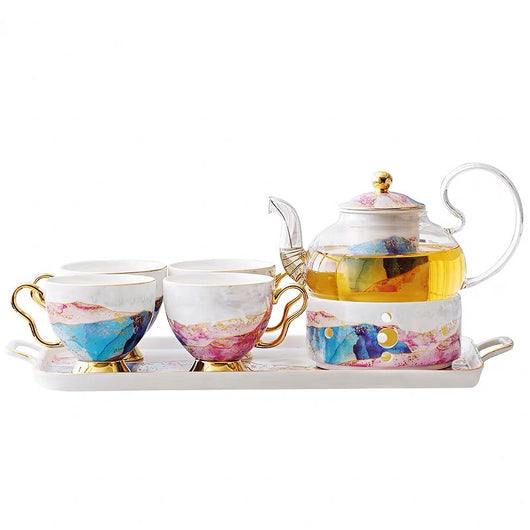 Juego de Tazas de Té en Cerámica y Vidrio con Diseño Floral Inglés - Image 8