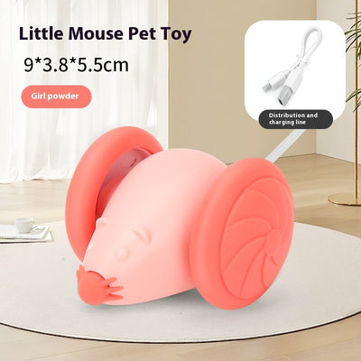 Green and purple mouse pet toy with wheels, USB rechargeable and luminous, shown with a white charging cable. - Image 5