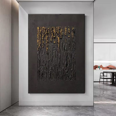Cuadro Abstracto Negro Texturizado en Oro - Arte Minimalista Wabi-sabi para Sala de Estar - Image 6