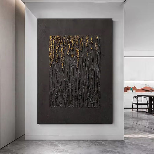Cuadro Abstracto Negro Texturizado en Oro - Arte Minimalista Wabi-sabi para Sala de Estar - Image 6
