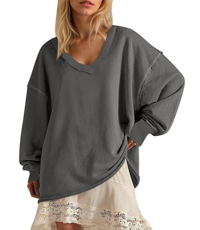 Blusa Suelta de Cuello V y Manga Larga en Colores Lisos para Mujer - Image 11