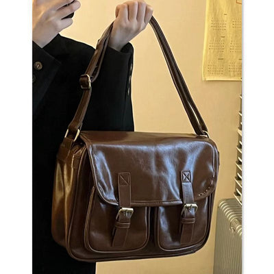 Bolso Bandolera Cartero de Cuero Encerado Marrón Chocolate - Gran Capacidad - Image 5