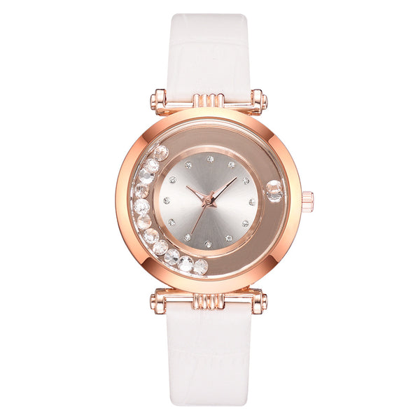 Reloj de Moda con Cristales Brillantes y Correa de Cuero Serpentina