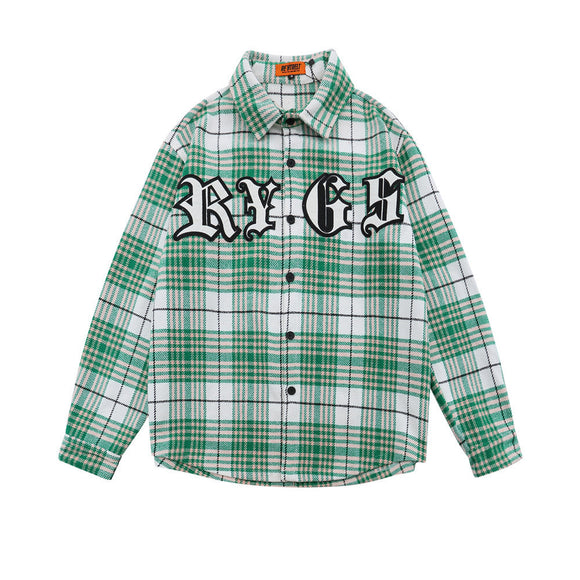 Camisa Cuadriculada con Bordado de Letras para Hombre