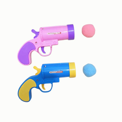 Pink pompom firing gun with a pile of colorful pompom balls and a cat playing with an orange ball. - Image 3