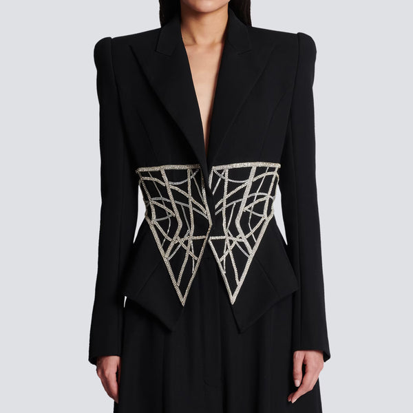 Blazer Ejecutivo para Mujer con Detalles de Diamantes y Efecto Reductor