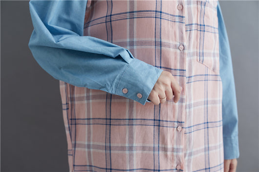 Camisa Oversized de Patchwork Manga Larga Suelta - Image 20