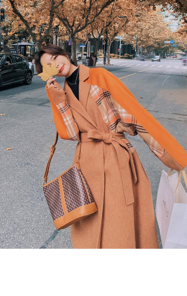 Chaqueta Retro de Lana a Cuadros con Costura Gruesa y Cálida para Mujer