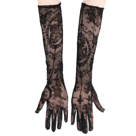 Guantes Largos de Encaje con Calavera para Disfraz de Halloween - Image 5