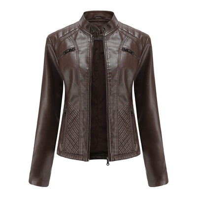 Chaqueta de Cuero para Mujer con Cuello Alzado - Estilo Casual - Image 14