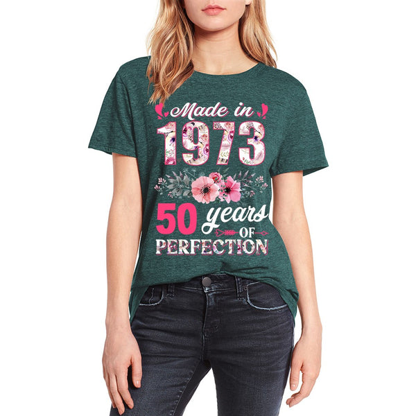 Camiseta Retro Estampado Floral 1973 para Mujer