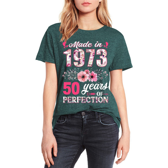 Camiseta Retro Estampado Floral 1973 para Mujer