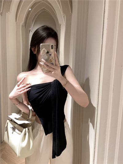 Blusa Crop Asimétrica Escote Frío Estilo Atrevido para Mujer - Image 18