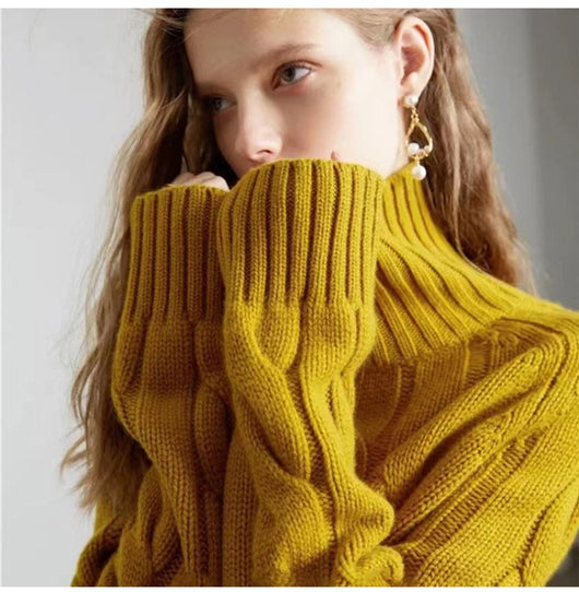 Suéter de Cuello Alto Tejido Grueso Estilo Relajado para Mujer - Image 18