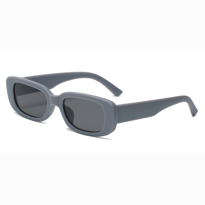 Rectangular tortoiseshell sunglasses with a small frame and dark gray lenses, angled on a white background. - Image 19