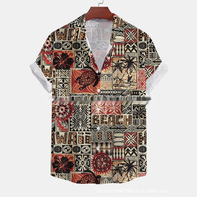Camisa Casual de Manga Corta Estampada para Hombre
