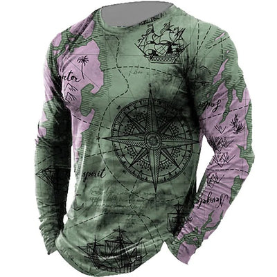 Camiseta Manga Larga Brújula Náutica Hombre Cuello Redondo Suelta Navegante - Image 4