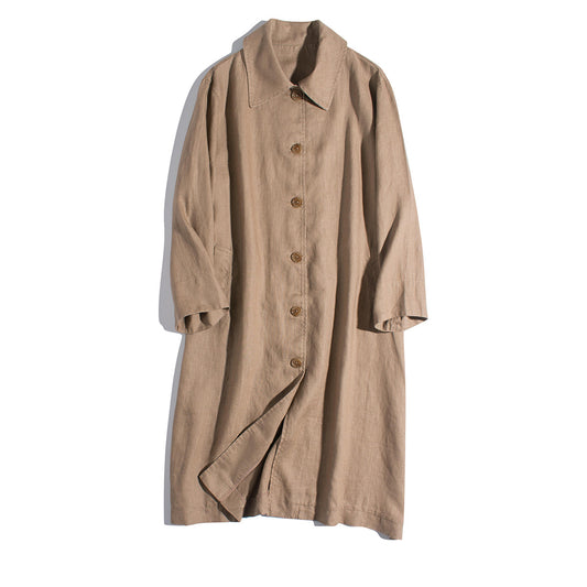 Abrigo Trench Coat de Algodón y Lino con Solapas Holgadas para Mujer