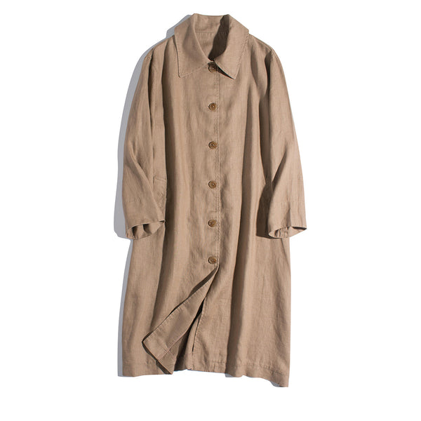 Abrigo Trench Coat de Algodón y Lino con Solapas Holgadas para Mujer