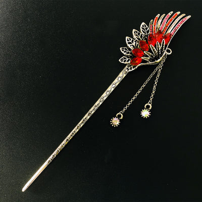 Horquilla Novia Hada Retro con Pluma y Diamantes - Tocado Hanfu Antiguo con Borla Larga - Image 12