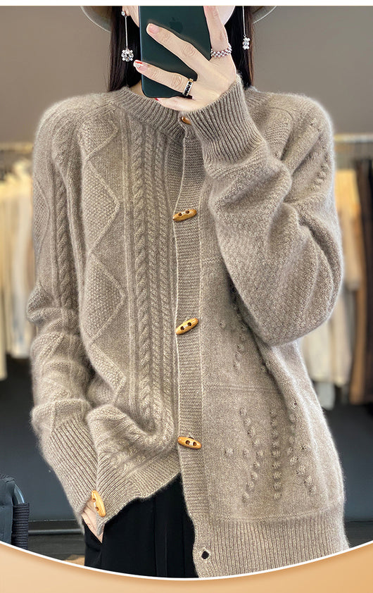 Cardigan de Lana Pura para Mujer Cuello Redondo Holgado - Image 12