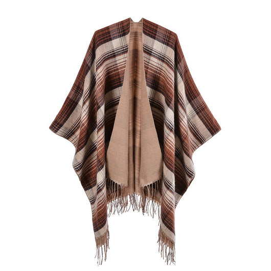 Poncho Cuadros Colorido de Cachemir Sintético con Borlas - Image 16