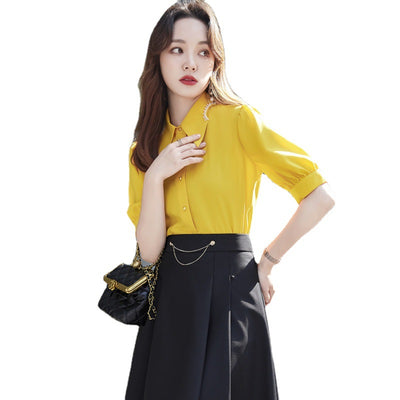 Blusa Amarilla Manga Corta para Mujer - Ropa de Negocios Profesional - Image 2