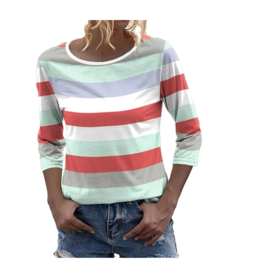 Camiseta Manga Larga Casual con Rayas - Cuello Redondo Impresión 3D - Image 7