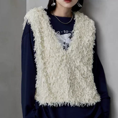 Chaleco Mujer Cuello V sin Mangas con Borlas Elegante