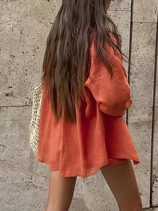 Conjunto Vintage de Camisa y Shorts Lisos Estilo Francés para Mujer - Image 8