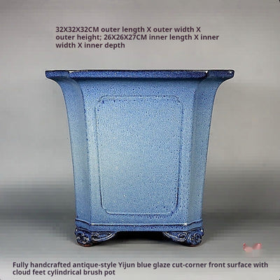 Maceta Bonsái Artesanal Azul Claro Esmaltada Forma Tubo Antiguo - Image 5