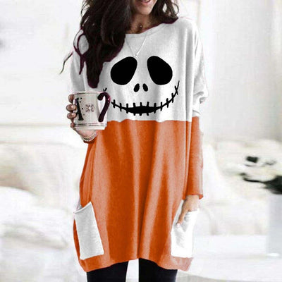 Blusa Larga Estampada para Halloween con Fantasma y Calabaza