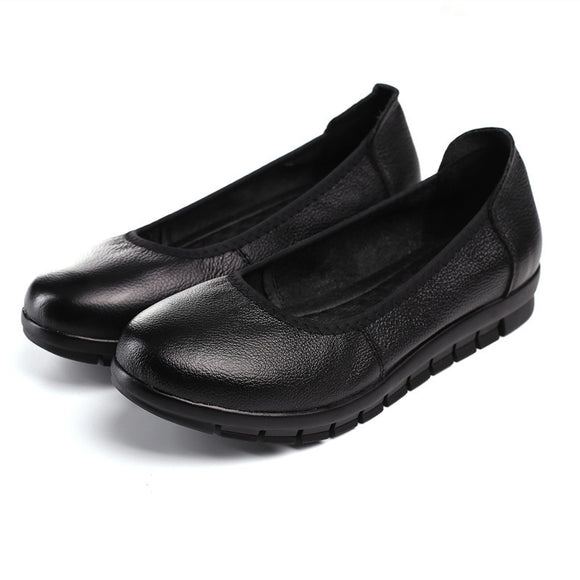 Zapatos de Trabajo Cuero Auténtico para Mujer Negro Antideslizantes Planos
