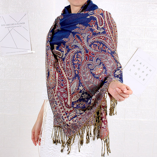 Bufanda Larga Étnica con Patrón de Anacardo - Chal Jacquard para Mujer - Image 9