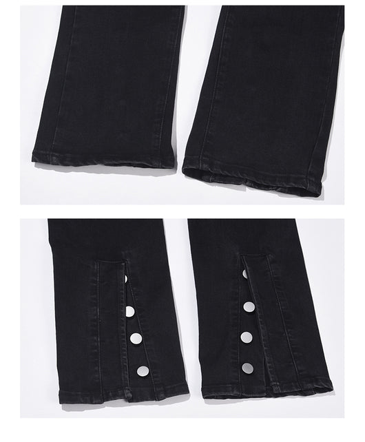 Jeans Slim Acampanados Retro Elásticos para Hombre - Diseño Trendy con Botones - Image 5
