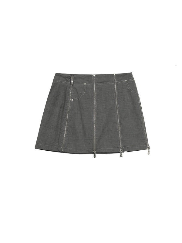 Falda Gris Baja de Tiro con Cierre - Versátil y Moderna - Image 5