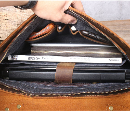 Maletín Portátil de Cuero Genuino Estilo Retro para Hombre - Image 9