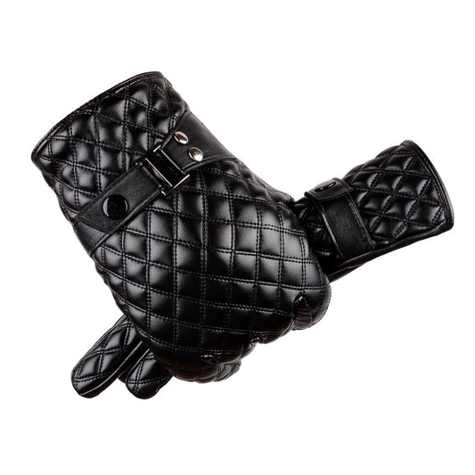 Guantes de Cuero PU para Hombre con Bordado de Enrejado