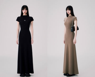 Vestido Entallado de Punto con Cuello Medio y Manga Corta para Mujer - Image 9